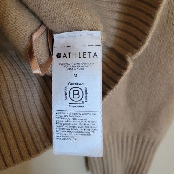 Athleta Cashmere Merino Wool Brown Sweater Size Medium V Neck Collared Preppy - Picture 3 of 7